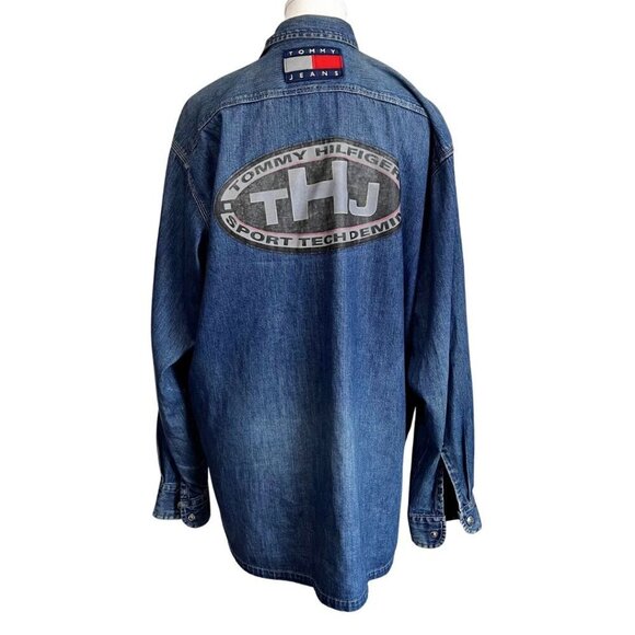 TOMMY HILFIGER MEN'S VINTAGE 90S SPORT TECH DENIM ZIP UP SHIRT - S - Picture 3 of 12